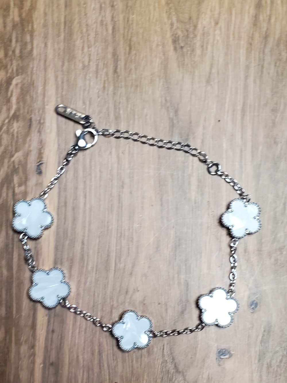 Silver-Tone White Clover Link Bracelet